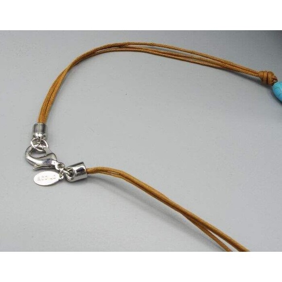 Chico's Faux Turquoise Beads Gold Fabric Tassels Leather Cords Long 38" Necklac - Picture 3 of 5